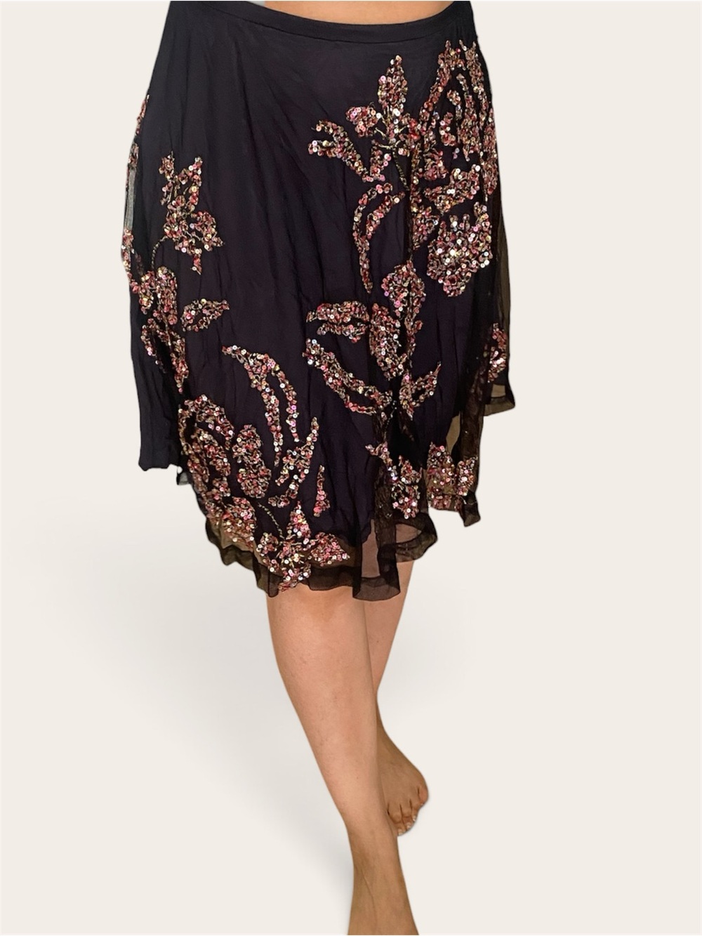 French Connection Tulle Midi Skirt 4 Black holiday party flow sparkly sequin new - Picture 9 of 9